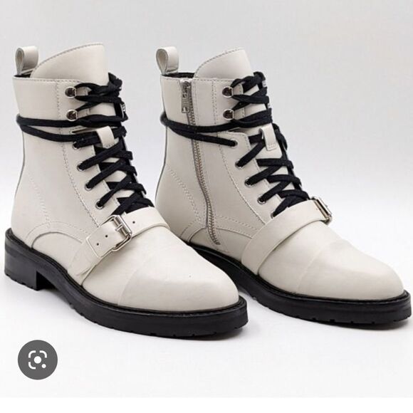 All Saints Donita Off White Leather Hiking Lace Up Combat Boots - Picture 2 of 16